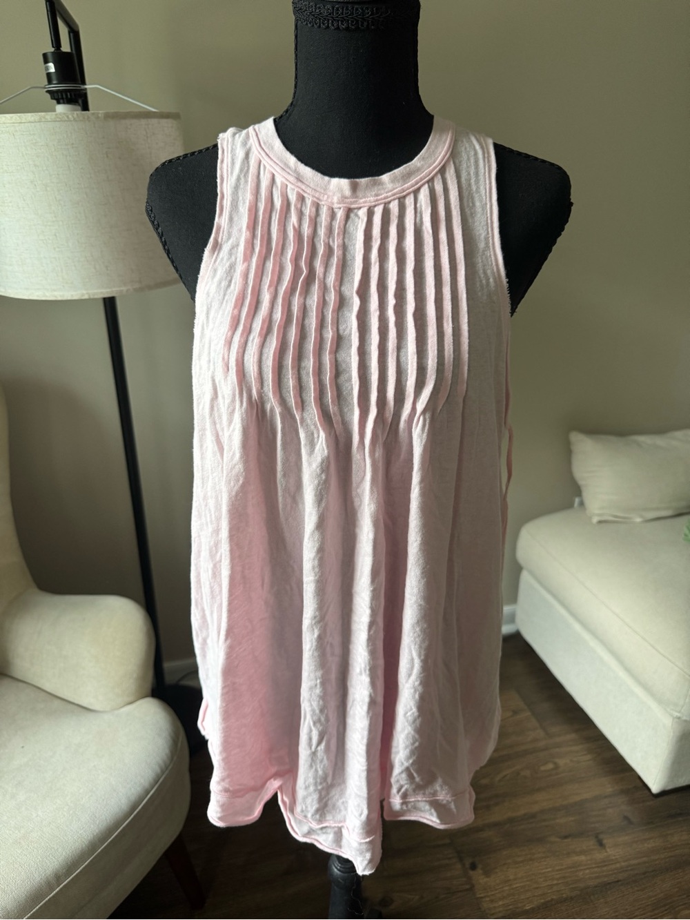We The Free Pale Pink Pleated Tank Top